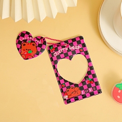 Deep Pink PVC Photocard Sleeve Keychain, with Pendant and Heart Clear Window, Rectangle with Bear Pattern, Deep Pink and Red, Deep Pink, 106x67mm, Inner Diameter: 87x62mm