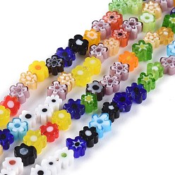 Mixed Color Handmade Millefiori Glass Bead Strands, Flower, Mixed Color, 3.7~5.6x2.6mm, Hole: 1mm, about 88~110pcs/Strand, 15.75''(40cm)