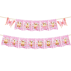 Pearl Pink Butterfly Paper Flags, Word Happy Birthday Hanging Banner, for Birthday Party Decorations, Pearl Pink, 2500mm