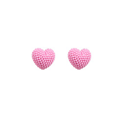 E3612/Pink Heart 925 Silver Heart-shaped Stud Earrings - Minimalist Geometric Circle Earings, Cute and Stylish.