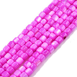 Magenta Natural Freshwater Shell Beads Strands, Dyed, Column, Magenta, 3.5x3.5mm, Hole: 0.8mm, about 110~113pcs/strand, 14.69 inch~15.08 inch(37.3~38.3cm)