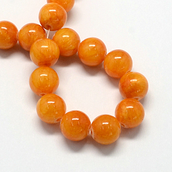 Dark Orange Natural Dyed Yellow Jade Gemstone Bead Strands, Round, Dark Orange, 4mm, Hole: 0.5mm, about 95pcs/strand, 15.7 inch