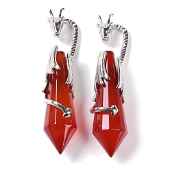 Красный Агат Большие подвески с граненой заостренной пулей из натурального сердолика (окрашенного и нагретого), стойка с латунными подвесками в виде дракона, без свинца и без кадмия, платина, 73.5~78.5x15.5~16.5x15.5~16.5 мм, отверстие : 4x2.5 мм