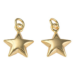 Real 18K Gold Plated Brass Pendants, with Jump Rings, Nickel Free, Star, Real 18K Gold Plated, 19x16x6.5mm, Jump Ring: 5x1mm, 3mm inner diameter