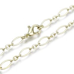 Light Gold Brass Cable Chains Necklace Making, with Lobster Claw Clasps, Light Gold, 17.71 inch(45cm) long, Link 1: 9x4x0.6mm,  Link 2: 3.5x3x0.6mm, Jump Ring: 5x1mm