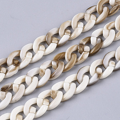 Antique White Acrylic Handmade Curb Chains, Imitation Gemstone Style, Antique White, 14x10x3mm, about about 39.37 inch(1m)/strand