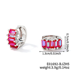 Фиолетовый Латунные прямоугольные серьги-кольца, с кубического циркония, платина, фиолетовые, 13x7 мм