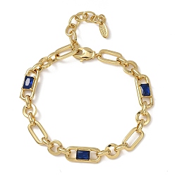 Синий Браслет-цепочка из латуни в виде кольца и скрепки с микропаве из кубического циркония для женщин., реальный 18 k позолоченный, без кадмия и без свинца, стойки покрытие, долговечный, синие, 6.89 дюйм (17.5 см)