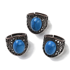 Синтетическая Бирюза Овальные регулируемые кольца с синтетической бирюзой, без свинца и без кадмия, латунные кольца на палец с красной медью для женщин и мужчин, 24.4 мм, внутренний диаметр: 19.2 мм