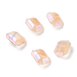 Сочный Персик Стеклянные кабошоны со стразами в стиле лунного света, плоская задняя и задняя, прямоугольные, сочный персик, 10x8x4.7 мм