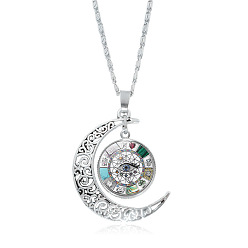 Clear Moon & Eye Glass Pendant Necklaces, with Alloy Lumachina Chains, Clear, 17.72 inch(45cm)