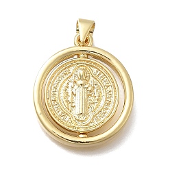 Настоящее золото 18K Латунные подвески, плоский круглый с королем, без кадмия и без свинца, стойки покрытие, долговечный, реальный 18 k позолоченный, 23x20x5 мм, отверстие : 3.5x4 мм