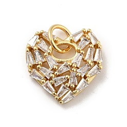 Real 18K Gold Plated Rack Plating Brass Micro Pave Clear Cubic Zirconia Pendants, with Jump Ring, Long-Lasting Plated, Lead Free & Cadmium Free, Heart, Real 18K Gold Plated, 17x17.5x3.5mm, Hole: 5mm