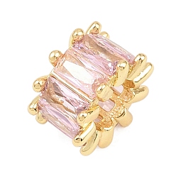 Розовый Латунные микро проложить Цирконий Европейский бисером, баррель, большое отверстие шарик, долговечный, стойки покрытие, без свинца и без кадмия, реальный 18 k позолоченный, туманная роза, 11.5x7 мм, отверстие : 6 мм