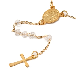 Прозрачный 304 Женские четки из нержавеющей стали и стекла, золотые, прозрачные, 21.65 дюйм (55 см)