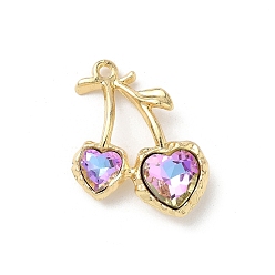 Аметист Подвески из сплава и страза, вишня, золотой свет, без кадмия, без никеля и без свинца, стойки покрытие, аметист, 26x19x6 мм, отверстие : 1.7 мм