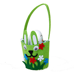 Green Easter Theme DIY Cloth Baskets Kits, Rabbit Baskets, with Plastic Pin, Yarn and Craft Eye, for Storing Home Fruit Snack Vegetables, Children Toy, Green, 95x190mm