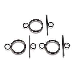 Electrophoresis Black 304 Stainless Steel Toggle Clasps, Ring, Electrophoresis Black, Ring: 28x20x2mm, Hole: 5.5mm, Bar: 30x10x2mm, Hole: 5.5mm