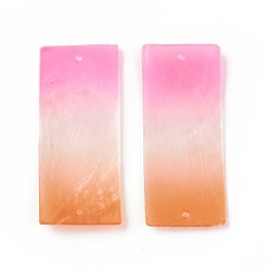 Pink Окрашенные распылением большие подвески в виде ракушек Capiz, прямоугольник амулеты, розовые, 69.5x29.5x1 мм, отверстие : 1.8 мм