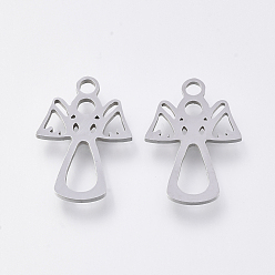 Stainless Steel Color 201 Stainless Steel Pendants, Laser Cut Pendants, Angel, Stainless Steel Color, 17x12x1mm, Hole: 1.6mm