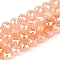 Легкий Лосось Антикоррозийные гальванические стеклянные бусины, круглые, имитация нефрита, градиент цвета, граненые, светлый померанцевый, 7.5~8 мм, отверстие : 1.2~1.5 мм, около 52~53 шт / нитка, 14.96~15.16 дюйм (38~38.5 см)