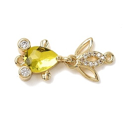 Желтый Латунные микропаве прозрачные кубические цирконии подвески-фигурки для рыбок, со стеклом, стойки покрытие, золотые, желтые, 23.5x9.5x4.5 мм, отверстие : 1 мм