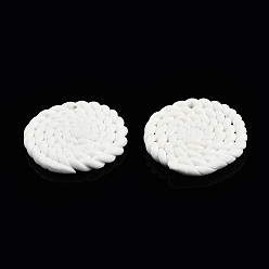 White Handmade Polymer Clay Pendants, Braided Flat Round, White, 31~32.5x4~4.5mm, Hole: 1.6mm