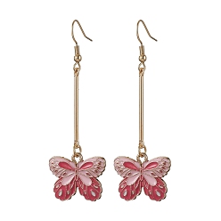 Cerise Alloy Enamel Butterfly Dangle Earrings, Cerise, 67x22mm