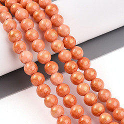 Темно-Оранжевый Природный нефрит машан бусины нитки, круглые, окрашенные, темно-оранжевый, 6~7 мм, отверстие : 1.2 мм, около 66~67 шт / нитка, 15.35~15.75 дюйм (39~40 см)