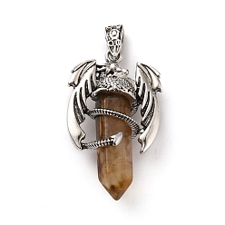Tigerskin Glass Tigerskin Glass Pointed Pendants, Faceted Bullet Charms, with Rack Plating Platinum Tone Alloy Dragon Findings, Cadmium Free & Lead Free, 39~41x24~25x13~14mm, Hole: 4x8mm