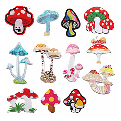 Mixed Color Polyester Embroidery Cloth Iron on Patches, Costume Accessories, Mushroom, Mixed Color, 48~76x43~76mm, 12pcs/set