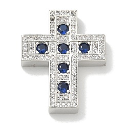 Синий Стойка металлическая латунная микропрофилированная кубическая циркония подвески, долговечный, без свинца и без кадмия, крест прелести, синие, 28x22.5x4.5 мм, отверстие : 2.5x4.5 мм