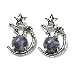 (306FM) Жонкиль матовый с лаймовой подкладкой Натуральные синие пятна яшмы подвески, Подвески в виде кролика со стойкой из латуни, луны и звезды, платина, без кадмия и без свинца, 27.5x18x9 мм, отверстие : 6x2.5 мм