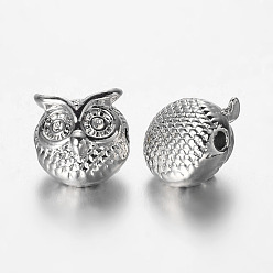 Platinum Owl Alloy Beads, Platinum, 11x11x9mm, Hole: 1.5mm