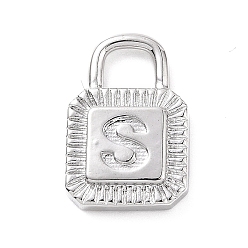 Letter S Eco-friendly Rack Plating Brass Pendants, Cadmium Free & Lead Free, Long-Lasting Plated, Lock with Alphabet, Platinum, Letter.S, 15x10x3mm, Hole: 3.5x4mm