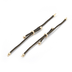 Black Adjustable Nylon Cord Slider Bracelet Making, with Brass Findings, Long-Lasting Plated, Real 24K Gold Plated, Black, 8-5/8 inch(22cm), 2~3.5mm, Hole: 1.5mm