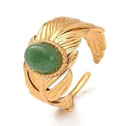 Перо Открытые кольца-манжеты из латуни с натуральным драгоценным камнем для женщин, золотые, перо, 12.5 мм, внутренний диаметр: 18 мм