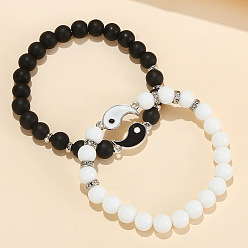 1 8mm Glass Bead Drill Circle Literary Men and Women Young Couple Friends Black and White Fish Tai Chi Accessories Bracelet