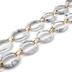 WhiteSmoke Handmade Imitation Gemstone Style Acrylic Chains, with CCB Plastic Linking Rings, WhiteSmoke, 3.28 Feet(1m)/strand