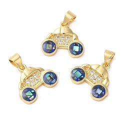 Синий Автомобильные латунные подвески с микропаве и кубическим цирконием, с эмалью и ракушкой, долговечный, без свинца и без кадмия, реальный 18 k позолоченный, синие, 14x16x3 мм, отверстие : 4x5 мм