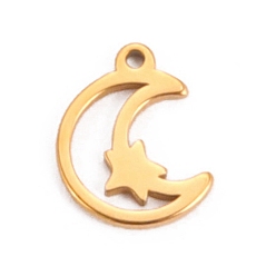 Golden Stainless Steel Charms, Cut-Out, Moon with Star, Golden, 11.7x9.2mm