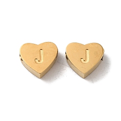 Letter J Ionenbeschichtung (IP) 304 Edelstahlperlen, golden, Herz mit Brief, Buchstaben j, 5.5x6.5x3 mm, Bohrung: 1.6 mm