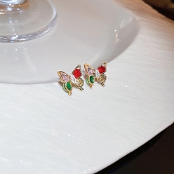 Colorful Rhinestone Butterfly Stud Earrings, Golden 925 Sterling Silver Jewelry for Women, Colorful, 14.5x10.5mm