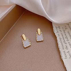 Square Enamel Stud Earrings, 925 Silver Silver Earrings for Women, Trapezoid, 26x13mm
