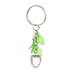 Strawberry Acrylic Pendant Keychain, with Leaf Charms and Iron Keychain Ring, Strawberry, 7.5cm, Pendant: 50x12.5mm