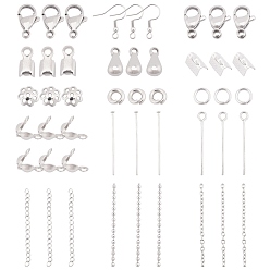 Stainless Steel Color DIY Jewelry Kits, with 304 Stainless Steel Bead Caps & Pendants & Ribbon Ends & Earring Hooks & Lobster Claw Clasps & Chains, Stainless Steel Color, 22x0.6mm