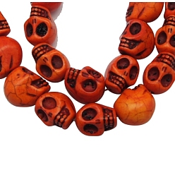 Оранжевый Синтетические шарики Говлит, окрашенные, для Хэллоуина, череп, оранжевые, 18x17 мм, отверстие: 1 мм, около 180 шт / кг