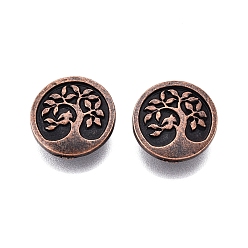 Красная Медь Кнопки сплава хвостовиком, 1-луночное, без кадмия, без никеля и без свинца, плоские круглые с дерева жизни, Красная медь, 17x6 мм, отверстие : 1.6 мм