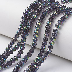 Midnight Blue Electroplate Transparent Glass Beads Strands, Half Multi-color Plated, Faceted, Rondelle, Midnight Blue, 3.5x3mm, Hole: 0.4mm, about 123~127pcs/strand, 13.7~14.1 inch(35~36cm)