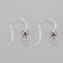 Stainless Steel Color Eco-Friendly Plastic Earring Hooks, with 304 Stainless Steel Beads and Horizontal Loop, Round, Stainless Steel Color, 15.5x8x0.7mm, Hole: 1.2mm, 24 Gauge, Pin: 0.5mm
